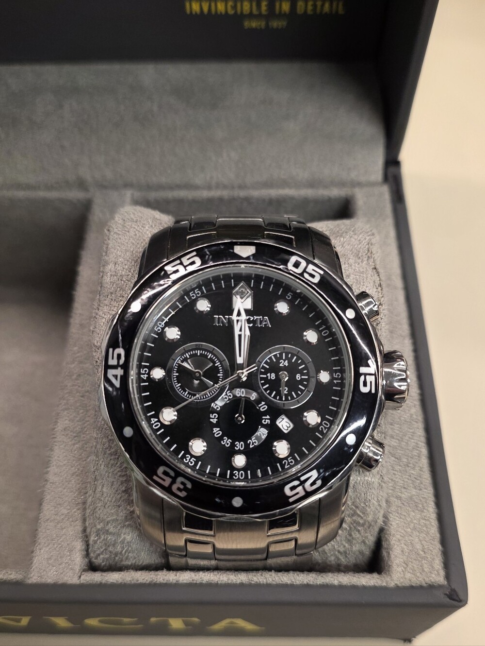 Invicta Stainless Steel Chronograph Watch - Black Dial